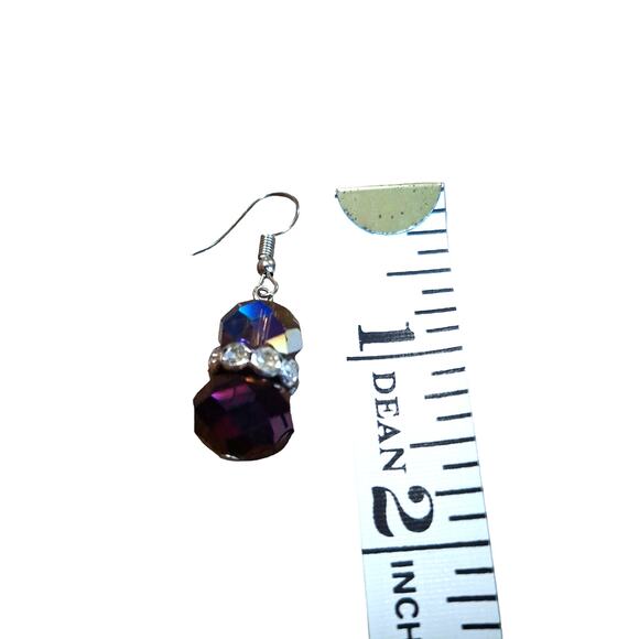 Purple Crystal Dangle Earrings Rhinestone Rondelles Fishhook Ear Wires - Picture 4 of 4